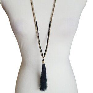 Nakamol Dainty Beaded Double Strand Necklace Black Tassel Faceted Glass Beads